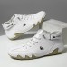 Men's Green Casual High-Top Faux Leather Sneakers Lightweight Breathable Hand-Stitched Lace-Up Shoes for Outdoor Activities