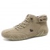 Men's Green Casual High-Top Faux Leather Sneakers Lightweight Breathable Hand-Stitched Lace-Up Shoes for Outdoor Activities