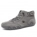 Men's Green Casual High-Top Faux Leather Sneakers Lightweight Breathable Hand-Stitched Lace-Up Shoes for Outdoor Activities