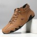 Men's Green Casual High-Top Faux Leather Sneakers Lightweight Breathable Hand-Stitched Lace-Up Shoes for Outdoor Activities