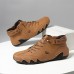 Men's Green Casual High-Top Faux Leather Sneakers Lightweight Breathable Hand-Stitched Lace-Up Shoes for Outdoor Activities