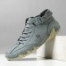 Men's Green Casual High-Top Faux Leather Sneakers Lightweight Breathable Hand-Stitched Lace-Up Shoes for Outdoor Activities