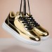 Men's Gold Metallic Low-Top Sneakers Stylish Lace-Up Shoes with White Non-Slip Sole for Casual and Party Wear