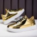 Men's Gold Metallic Low-Top Sneakers Stylish Lace-Up Shoes with White Non-Slip Sole for Casual and Party Wear