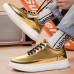 Men's Gold Metallic Low-Top Sneakers Stylish Lace-Up Shoes with White Non-Slip Sole for Casual and Party Wear