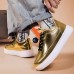 Men's Gold Metallic Low-Top Sneakers Stylish Lace-Up Shoes with White Non-Slip Sole for Casual and Party Wear
