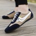 Men's Casual Beige and White Sneakers Breathable Nylon Lace-Up Shoes for Relaxed Outings and Casual Occasions