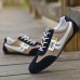 Men's Casual Beige and White Sneakers Breathable Nylon Lace-Up Shoes for Relaxed Outings and Casual Occasions