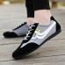 Men's Casual Beige and White Sneakers Breathable Nylon Lace-Up Shoes for Relaxed Outings and Casual Occasions