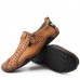 Men's Breathable Faux Leather Slip-On Casual Shoes Vintage Style Loafers with Zipper & Perforated Design for Driving, Walking & Daily Wear