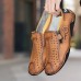 Men's Breathable Faux Leather Slip-On Casual Shoes Vintage Style Loafers with Zipper & Perforated Design for Driving, Walking & Daily Wear