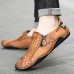 Men's Breathable Faux Leather Slip-On Casual Shoes Vintage Style Loafers with Zipper & Perforated Design for Driving, Walking & Daily Wear