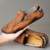 Men's Breathable Faux Leather Slip-On Casual Shoes Vintage Style Loafers with Zipper & Perforated Design for Driving, Walking & Daily Wear