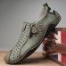 Men's Breathable Faux Leather Slip-On Casual Shoes Vintage Style Loafers with Zipper & Perforated Design for Driving, Walking & Daily Wear