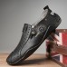 Men's Breathable Faux Leather Slip-On Casual Shoes Vintage Style Loafers with Zipper & Perforated Design for Driving, Walking & Daily Wear