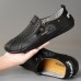 Men's Breathable Faux Leather Slip-On Casual Shoes Vintage Style Loafers with Zipper & Perforated Design for Driving, Walking & Daily Wear