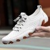 Men's White Perforated Casual Shoes with Hand-Stitched Detailing, Breathable Mesh Upper and Comfortable Slip-On Design