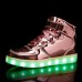 Men's Gold High-Top LED Sneakers - Shiny Light-Up Shoes with Rechargeable Glowing Soles for Parties and Casual Wear