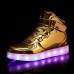 Men's Gold High-Top LED Sneakers - Shiny Light-Up Shoes with Rechargeable Glowing Soles for Parties and Casual Wear