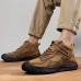 Men's High-Top Leather Hiking Boots - Waterproof and Breathable Outdoor Ankle Boots with Anti-Slip Rubber Sole, Cushioned Insole, and Reinforced Stitching for Hiking, Camping, and Work