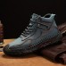 Men's High-Top Leather Hiking Boots - Waterproof and Breathable Outdoor Ankle Boots with Anti-Slip Rubber Sole, Cushioned Insole, and Reinforced Stitching for Hiking, Camping, and Work