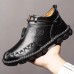 Men's Brown Leather Casual Boots with Handcrafted Stitching and Comfortable Sole for Everyday and Outdoor Wear