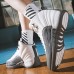 Men's Blue and White High-Top Basketball Sneakers with Non-Slip Sole - Stylish Athletic Footwear for Sports and Casual Wear