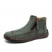 Men's Brown Leather Casual Ankle Boots with Zipper and Hand-Stitched Design - Comfortable and Lightweight for Everyday and Outdoor Wear