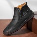 Men's Brown Leather Casual Ankle Boots with Zipper and Hand-Stitched Design - Comfortable and Lightweight for Everyday and Outdoor Wear