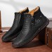 Men's Brown Leather Casual Ankle Boots with Zipper and Hand-Stitched Design - Comfortable and Lightweight for Everyday and Outdoor Wear