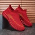 Men's Lightweight Red Slip-On Sneakers | Breathable Flyknit Upper with Comfortable Sole for Casual and Sport Activities