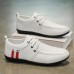 Men's White Sporty Lace-Up Shoes with Breathable Mesh and Red Stripe Accent, Perfect for Casual Wear and Athletic Activities