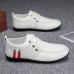 Men's White Sporty Lace-Up Shoes with Breathable Mesh and Red Stripe Accent, Perfect for Casual Wear and Athletic Activities