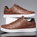 Men's Brown Casual Lace-Up Sneakers - Minimalist Design with White Sole, Everyday Comfort