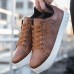 Men's Brown Casual Lace-Up Sneakers - Minimalist Design with White Sole, Everyday Comfort