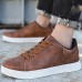 Men's Brown Casual Lace-Up Sneakers - Minimalist Design with White Sole, Everyday Comfort