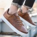 Men's Brown Casual Lace-Up Sneakers - Minimalist Design with White Sole, Everyday Comfort