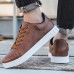 Men's Brown Casual Lace-Up Sneakers - Minimalist Design with White Sole, Everyday Comfort