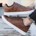 Men's Brown Casual Lace-Up Sneakers - Minimalist Design with White Sole, Everyday Comfort