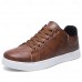 Men's Brown Casual Lace-Up Sneakers - Minimalist Design with White Sole, Everyday Comfort