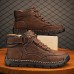 Men's Brown Leather Ankle Boots Handmade Stitching, Lace-Up Design, and Durable Non-Slip Sole for Outdoor and Casual Wear