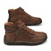 Men's Brown Leather Ankle Boots Handmade Stitching, Lace-Up Design, and Durable Non-Slip Sole for Outdoor and Casual Wear