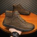 Men's Brown Leather Ankle Boots Handmade Stitching, Lace-Up Design, and Durable Non-Slip Sole for Outdoor and Casual Wear
