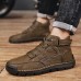 Men's Brown Leather Ankle Boots Handmade Stitching, Lace-Up Design, and Durable Non-Slip Sole for Outdoor and Casual Wear