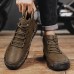 Men's Brown Leather Ankle Boots Handmade Stitching, Lace-Up Design, and Durable Non-Slip Sole for Outdoor and Casual Wear