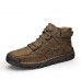 Men's Brown Leather Ankle Boots Handmade Stitching, Lace-Up Design, and Durable Non-Slip Sole for Outdoor and Casual Wear