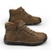 Men's Brown Leather Ankle Boots Handmade Stitching, Lace-Up Design, and Durable Non-Slip Sole for Outdoor and Casual Wear