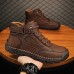 Men's Brown Leather Ankle Boots Handmade Stitching, Lace-Up Design, and Durable Non-Slip Sole for Outdoor and Casual Wear