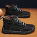 Men's Brown Leather Ankle Boots Handmade Stitching, Lace-Up Design, and Durable Non-Slip Sole for Outdoor and Casual Wear