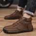 Men's Brown Leather Ankle Boots Handmade Stitching, Lace-Up Design, and Durable Non-Slip Sole for Outdoor and Casual Wear